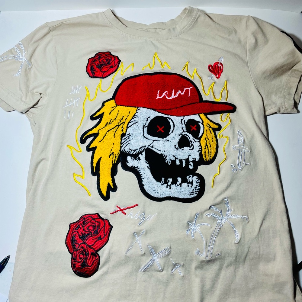 Men’s Skull Embroidered Saint Tan T-shirt Reason Designed In New York  Graphic
